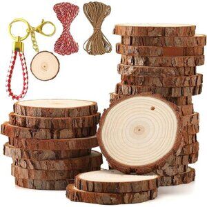 Natural Wood Slices 30pcs 2.0"-2.45" Predrilled Wood Circles for Craft